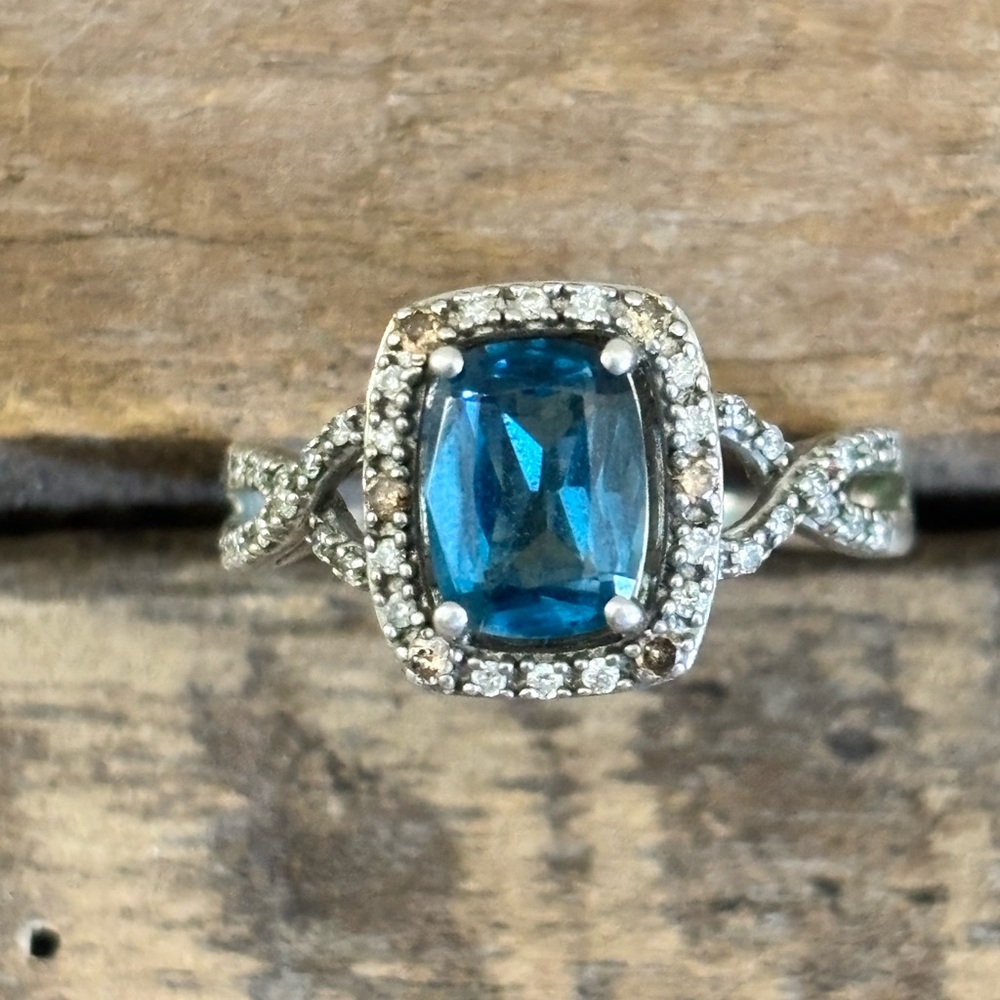 Blue Topaz, Diamond Accented Ring, Set into 14k White Gold